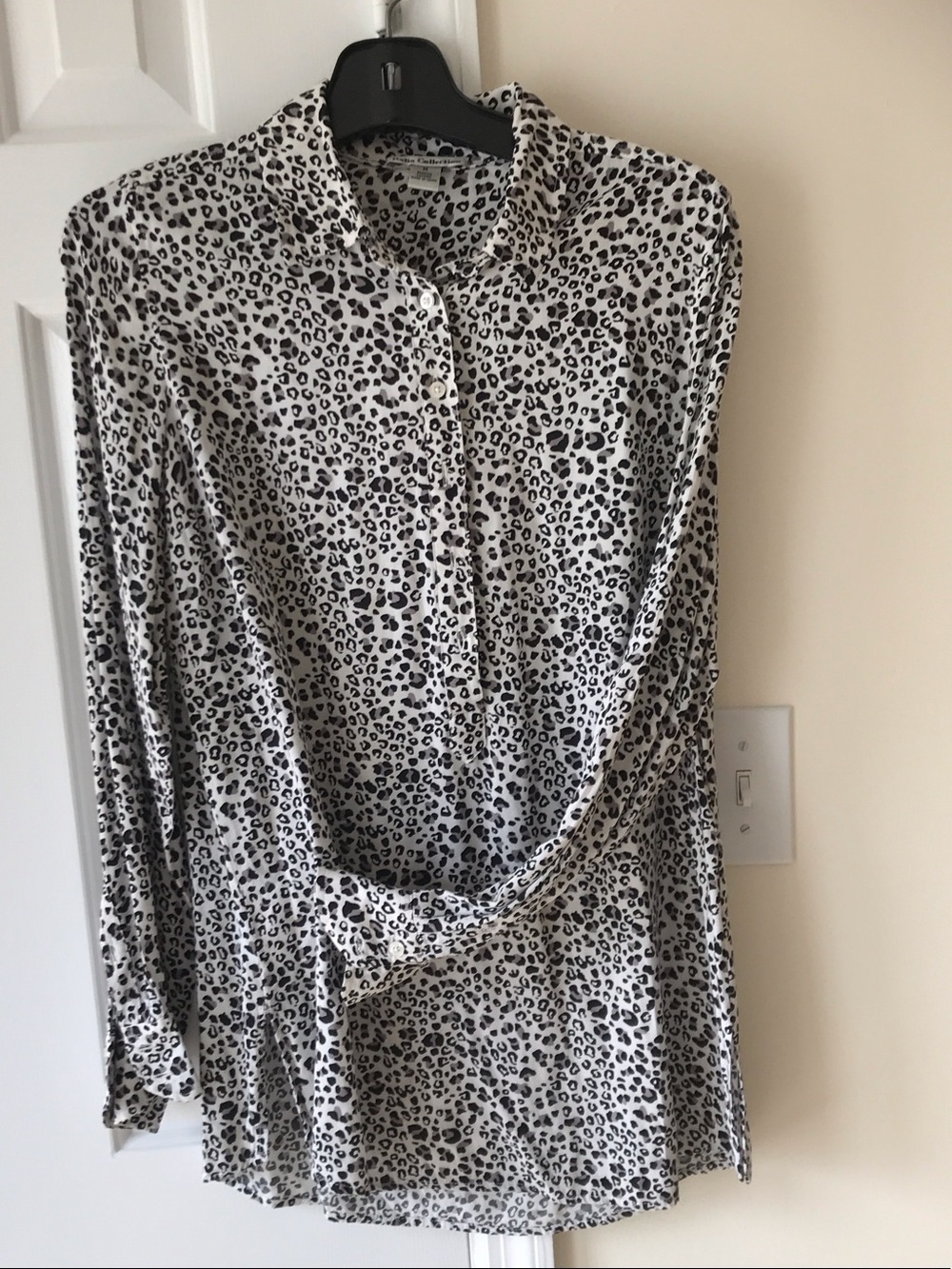 Dalia Collection Long-Sleeve Leopard Print Shirt Dress - Black & White